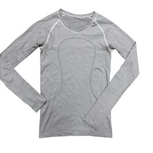 Lululemon Size 6 Run Swiftly White with Black Stripe Long Sleeve